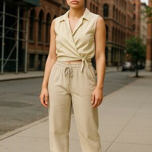 Style & Co. NWT Yellow Cotton Side-Tie Cropped Sleeveless Wrap Top Size 12